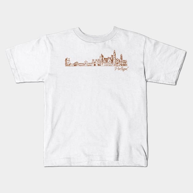 Portugal hand drawn skyline Kids T-Shirt by SerenityByAlex